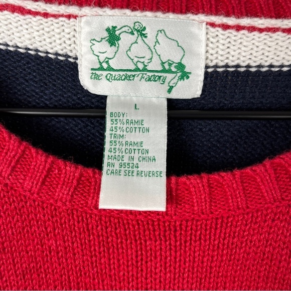 Vintage QUACKER FACTORY Red White Blue Flag Star Cotton Ramie Sweater Size Large - Picture 3 of 7